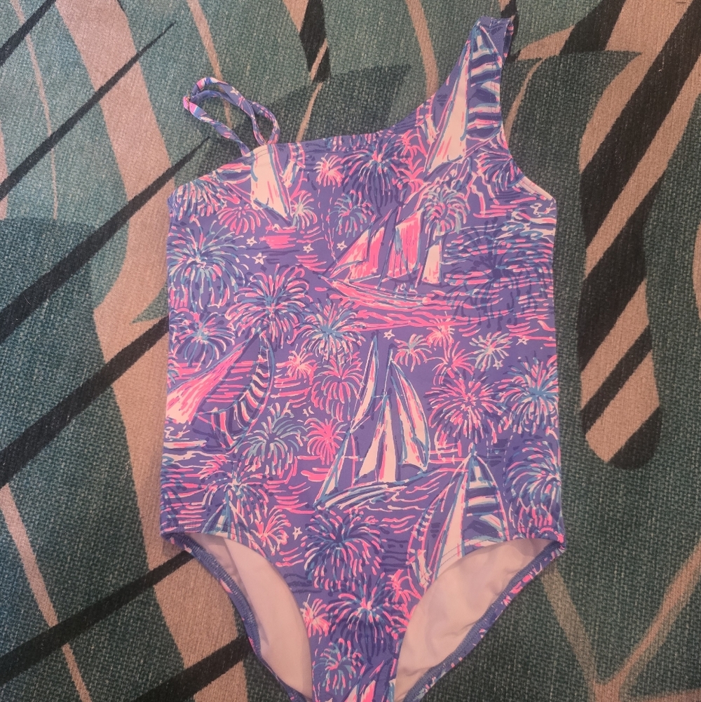 Lilly Pulitzer Pink and Blue Sailboat One Piece Girls size 6